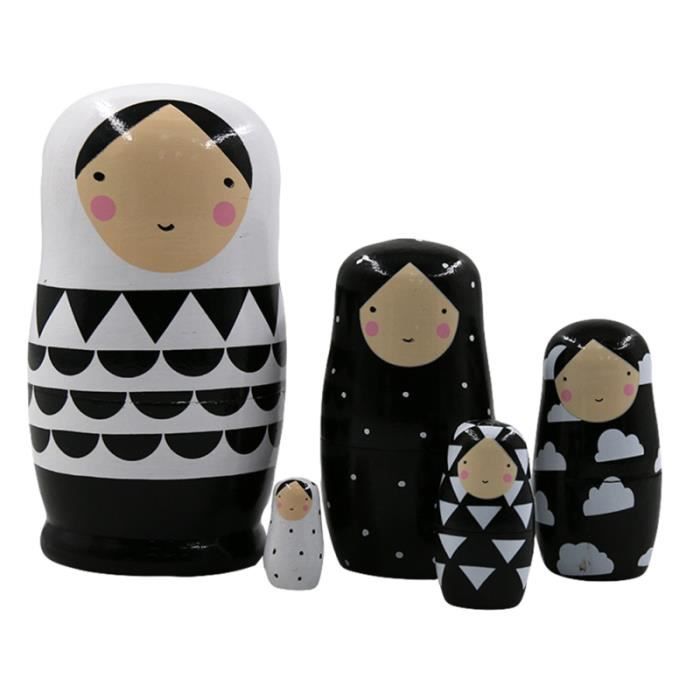 5pcs jouets de poupée gigognes russe en bois naturel enfants enfants jouets d'apprentissage précoce