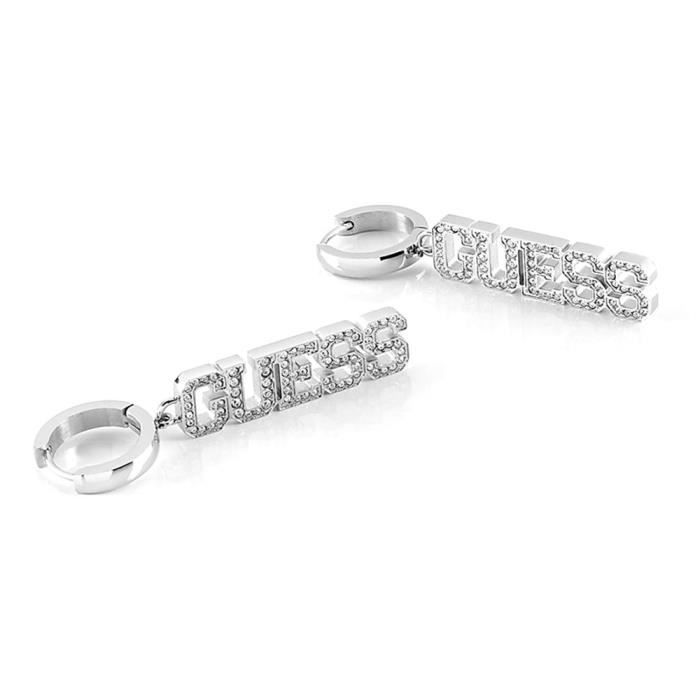 Boucled’oreille GUESS College 1981 UBE20026 anneaux en acier inoxydable plaqué rhodium logo en cristal Swarovski