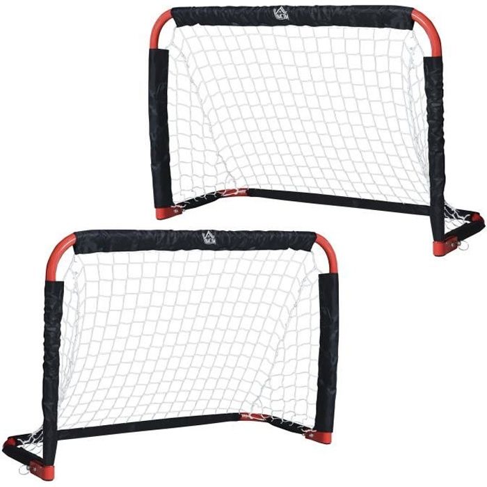 Set de 2 mini cages de football pliables avec filet - dim. 90L x 36l x 60H cm - métal époxy rouge oxford noir 90x36x60cm Rouge
