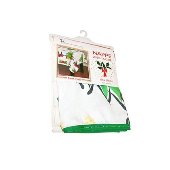 Nappe de Noel rectangulaire 150X 250 cm blanche + motifs de Noel