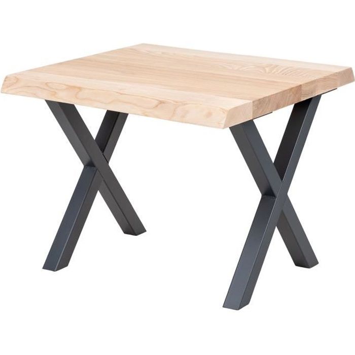 LAMO MANUFAKTUR Table basse en bois - industriel - salon - 60x60x47cm - frêne sévère - pieds métal gris - modèle design