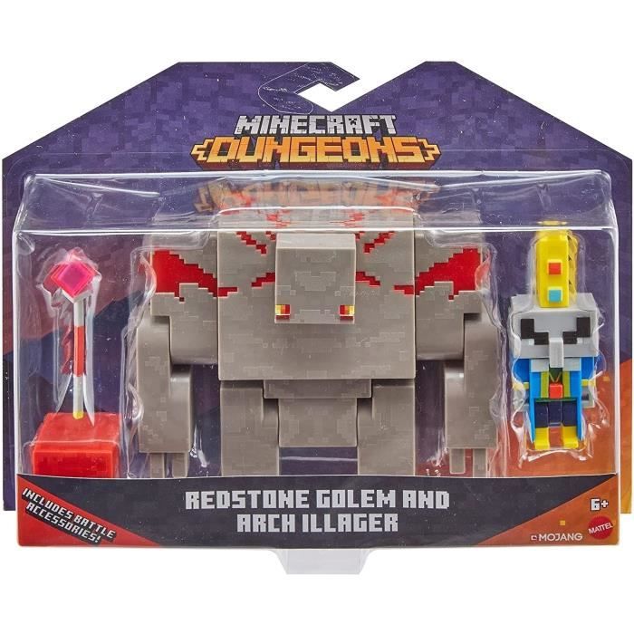 Minecraft Dungeons coffret figurines Golem et Arch-Illager avec accessoires inclus, jouet d'action et d'aventure pour enfant