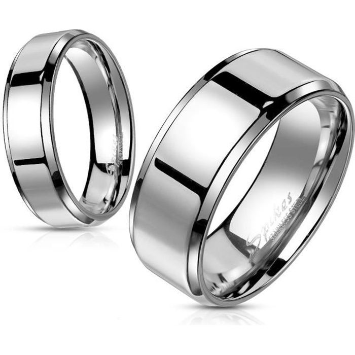 Bague anneau de mariage fiançailles couple homme femme acier miroir (60)