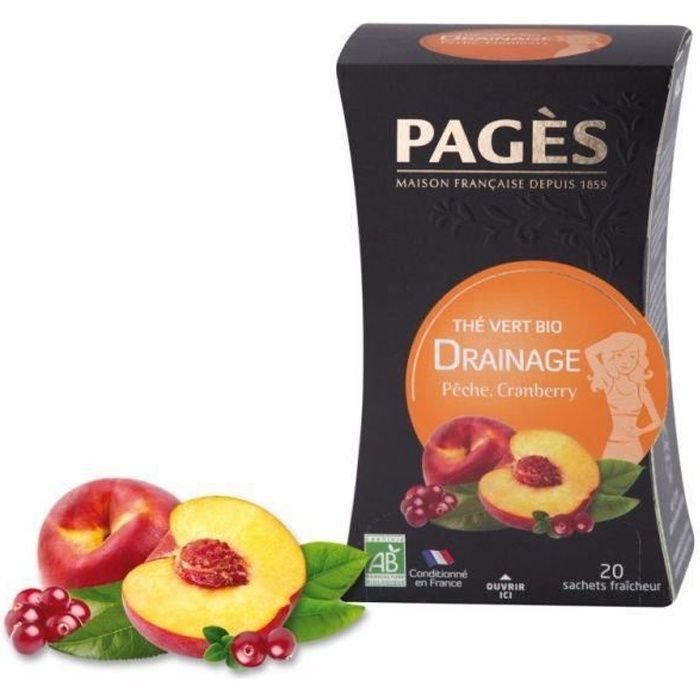 THÉ VERT BIO DÉTOX - PÊCHE, CRANBERRY - THÉ BIO PAGÈS (X20) TU