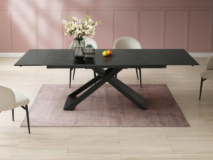 Table à manger extensible 6 à 10 couverts en céramique et métal - Effet marbre noir - XERENA de Pascal MORABITO