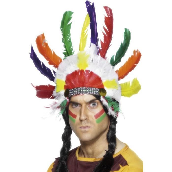 Coiffe indienne plumes multicolores Taille Unique