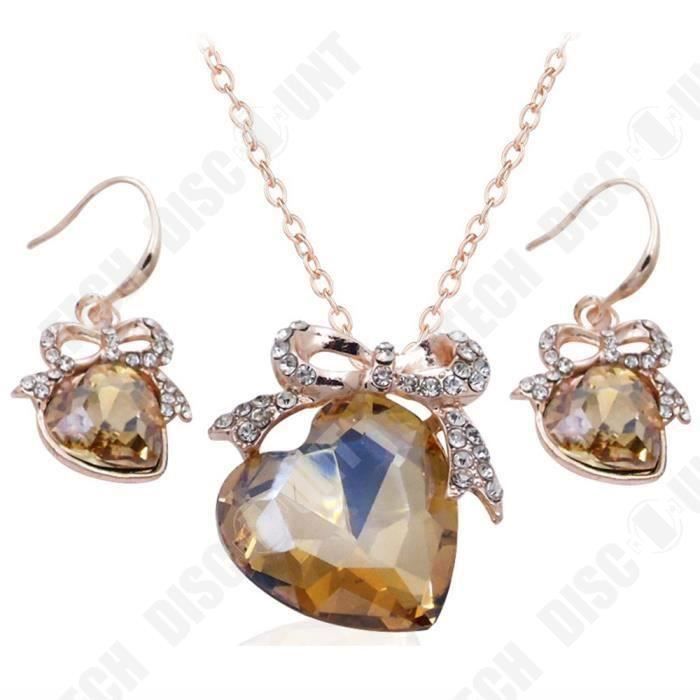 Mode océan coeur ensemble de bijoux or Rose cristal diamant arc boucles d'oreilles collier 2 pièces ensemble pour les femmes