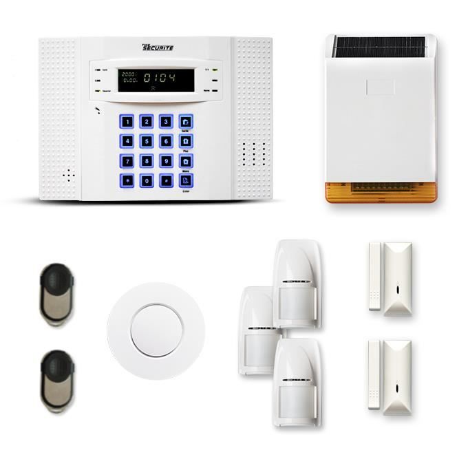 Alarme maison sans fil DNB 2 à 3 pièces mouvement + intrusion + détecteur de fumée + sirène extérieure solaire - Compatible Box inte