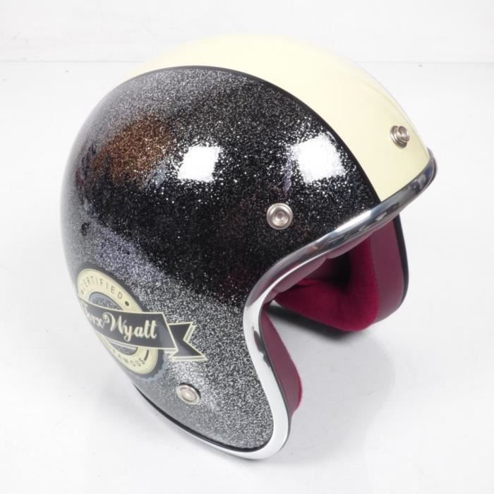 Casque bol jet Torx Wyatt noir beige brillant Taille XL moto scooter mob custom
