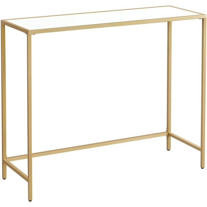 VASAGLE Table Console de Salon, Table d’Entrée,Cadre en Métal, avec Pieds Réglables, Doré et Blanc LNT026A10