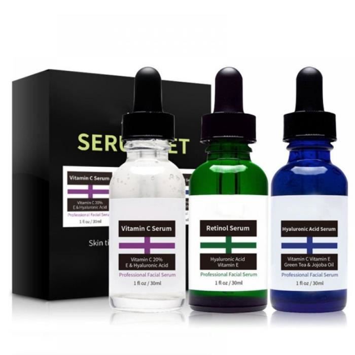 Sérum visage 3 * 30 ml vitamine C acide hyaluronique sérum rétinol hydratant blanchissant Anti-âge