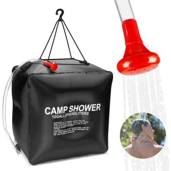 Douche Camping Solaire 12L Zilimontt - Sac Douche Portable Pied PVC 500D Noir