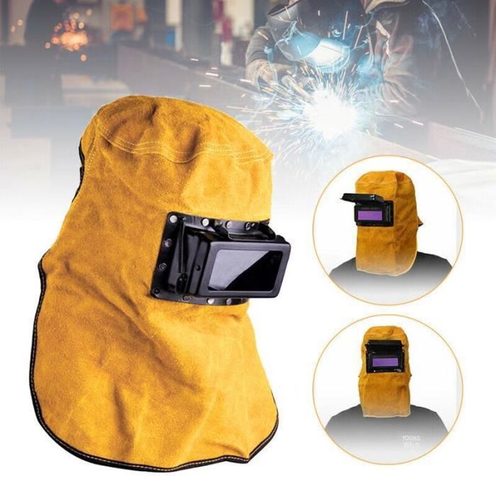 Masque De Soudage En Cuir Avec Lentille Filtrante - Protection Soudure Automatique Jaune Noir