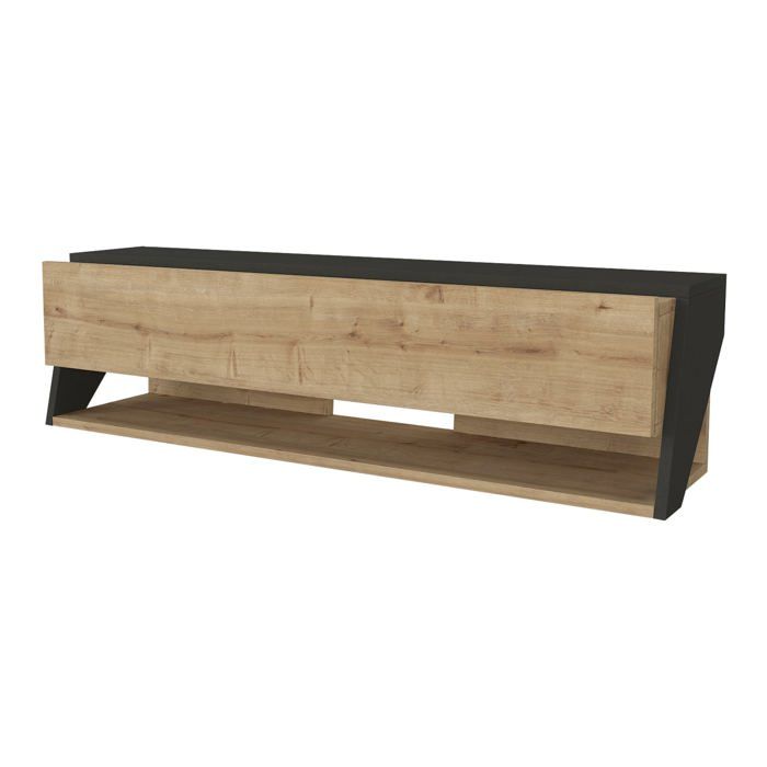 Meuble TV BIM Furniture Aura - 180 Cm, Bas, Couleur Chêne Et Anthracite - Neuf