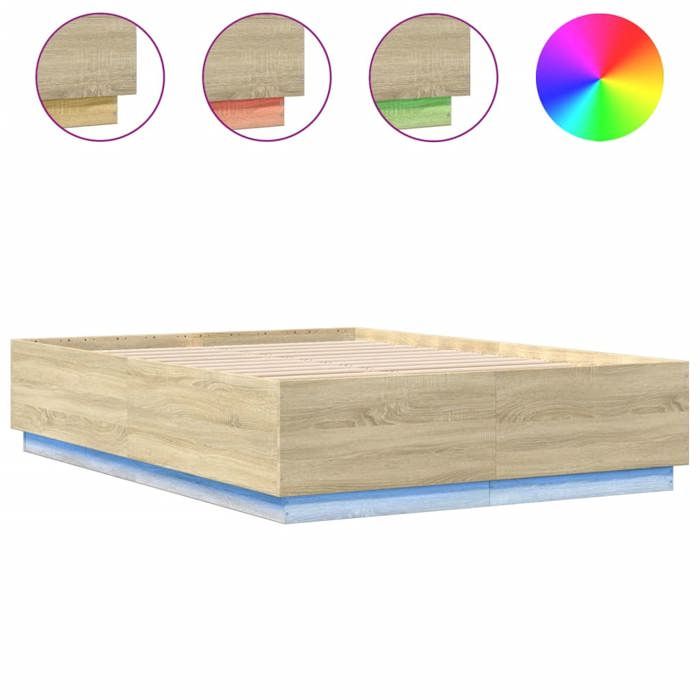Lit adulte - 160x200 cmlit double Cadre de lit avec LED chêne sonoma CHY62713063