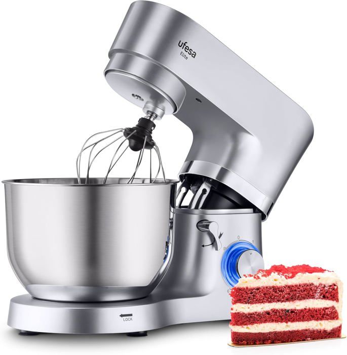 Robot Pâtissier 5L, Robot Cuisine Robot Petrin multifonction 6 Vitesses, Batteur Électrique Bol Acier Inoxydable Robot Avec Kit pâtisserie (1000W-Blanc