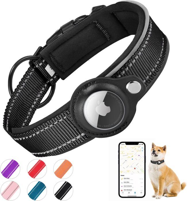 Comparer les prix de Collier Chien Rembourré pour AirTag, Collier pour Chien Réfléchissant Airtag Apple, Air Tag Intégré, Grands Chiens, Noir - Taille L