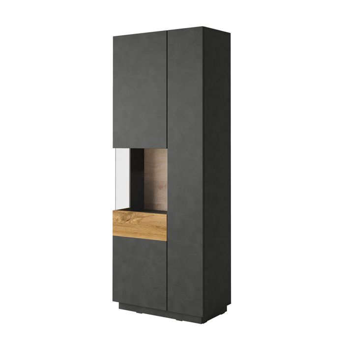 Vitrine 2 portes Petits-meubles - Andrea - 80 x 40 x 207cm - Gris anthracite et Bois Vitrine 2 portes Petits-meubles - Andrea - 80 x 40 x 207cm - Gris anthracite et Bois