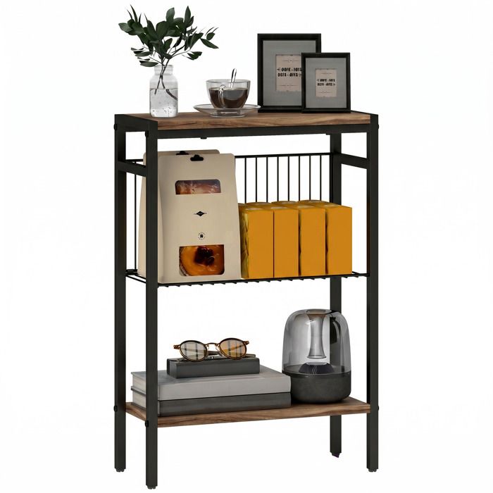 Table dappoint étroit - HOMCOM - 3 niveaux - étagères de rangement - cadre en acier - pour salon chambre - 43x18x625cm - gris