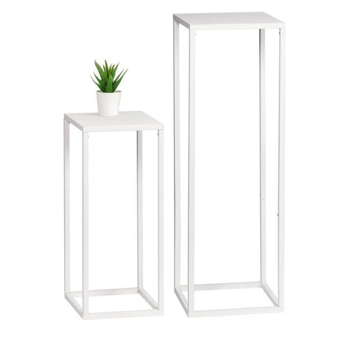 bremermann Lot de 2 tabourets à fleurs présentoir à fleurs en métal colonne à fleurs en métal blanc