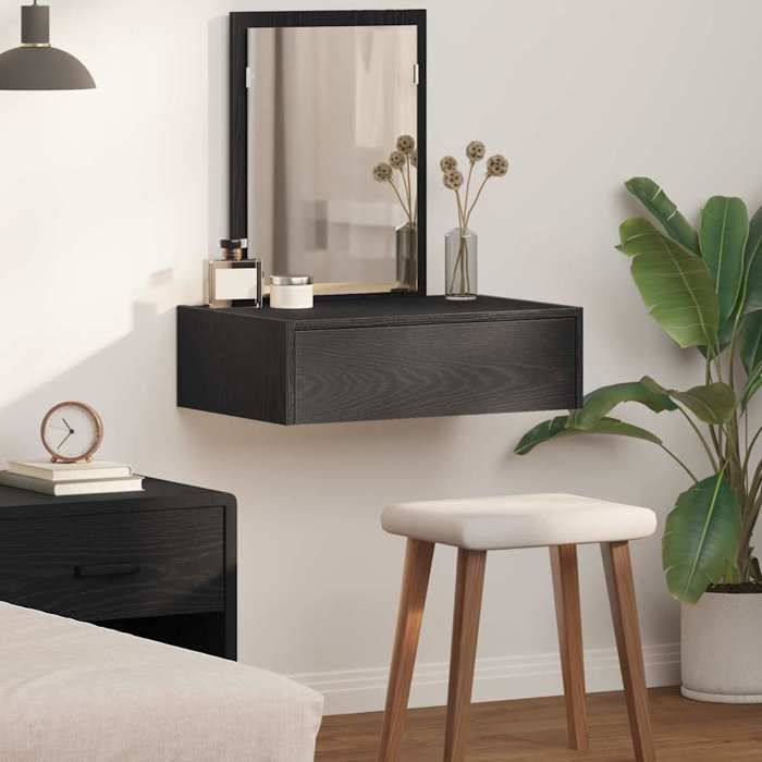 HSF®Table de maquillage/Coiffeuse placard de rangement Noir 60x40x70cm Bois dingénierie Meuble de chambre/Table de cosmétique4