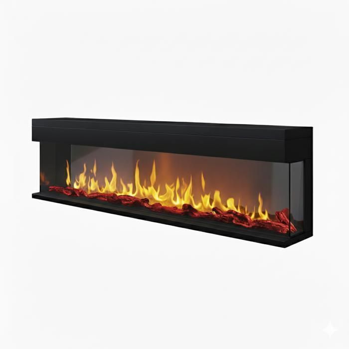 CHEMIN ARTE- Cheminée électrique Encastrable 3D 180 cm Effet Flammes LED Chauffage programmable Télécommande