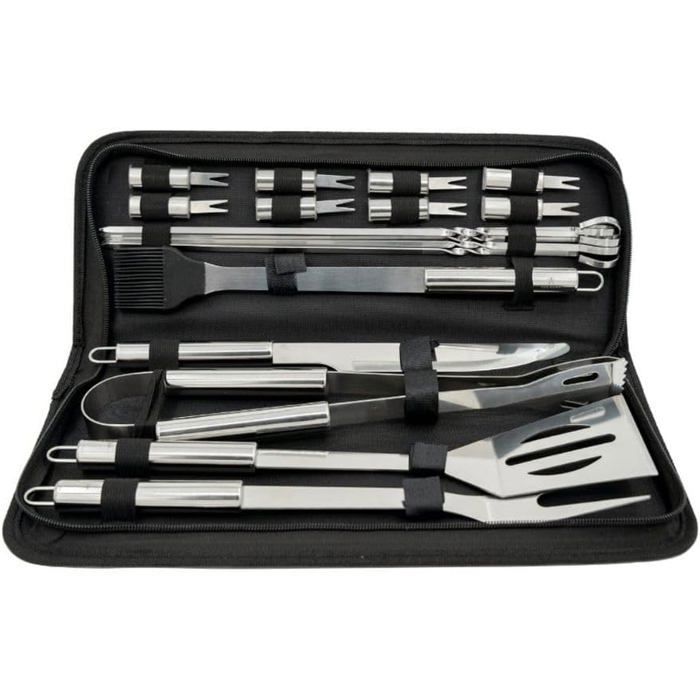 Kit Barbecue Portable 18 Pièces - Ustensiles de Barbecue en Acier Inoxydable avec Sac - Accessoires Barbecue pour Homme BARBECUE