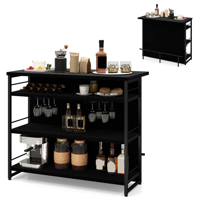 GIANTEX Îlot de Cuisine Table de Bar Buffet Étagères Ouvertes Porte-Bouteilles Porte-Verres Cadre en Métal 120x60x101cm Noir GIANTEX Îlot de Cuisine Table de Bar Buffet Étagères Ouvertes Porte-Bouteilles Porte-Verres Cadre en Métal 120x60x101cm Noir