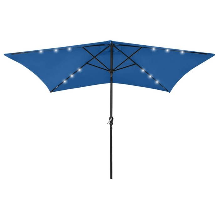 Parasol de jardin avec LED - VIDAXL - Bleu azuré - 200x300x247 cm - Mât en acier - Polyester anti-UV - 18 LED intégrées