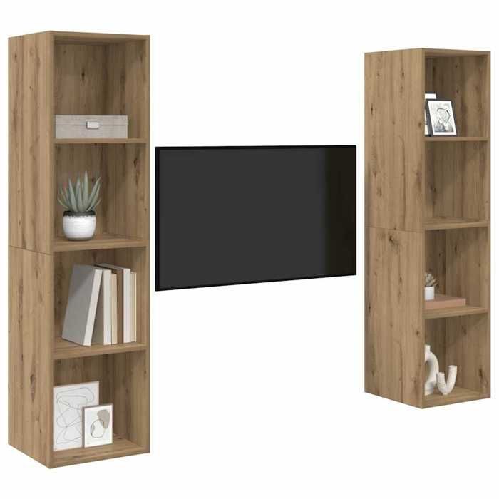 Ensemble meuble TV mural - vidaXL - 2 pièces - Marron - 37x37x142 5 cm - Bois dingénierie - Avec étagère Ensemble meuble TV mural - vidaXL - 2 pièces - Marron - 37x37x142 5 cm - Bois dingénierie - Avec étagère