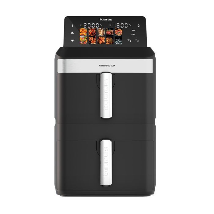 Taurus Air Fry Duo Slim – Friteuse à air Double panier 65 Smart Dual Technology 10 Programmes Compacte 28 cm
