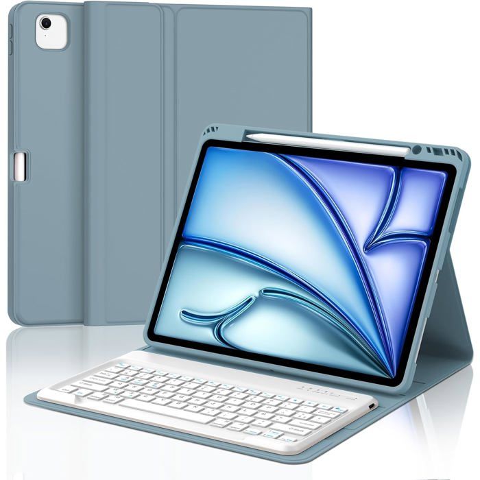 Étui Clavier Magique pour iPad Air 13 Pouces (M3/M2, 2025/2024) & iPad Pro 12,9 Pouces (3e/4e/5e/6e Gén) - Clavier Magnétique avec Pavé Tactile Multi-Touch, Rétroéclairé, Léger Blanc