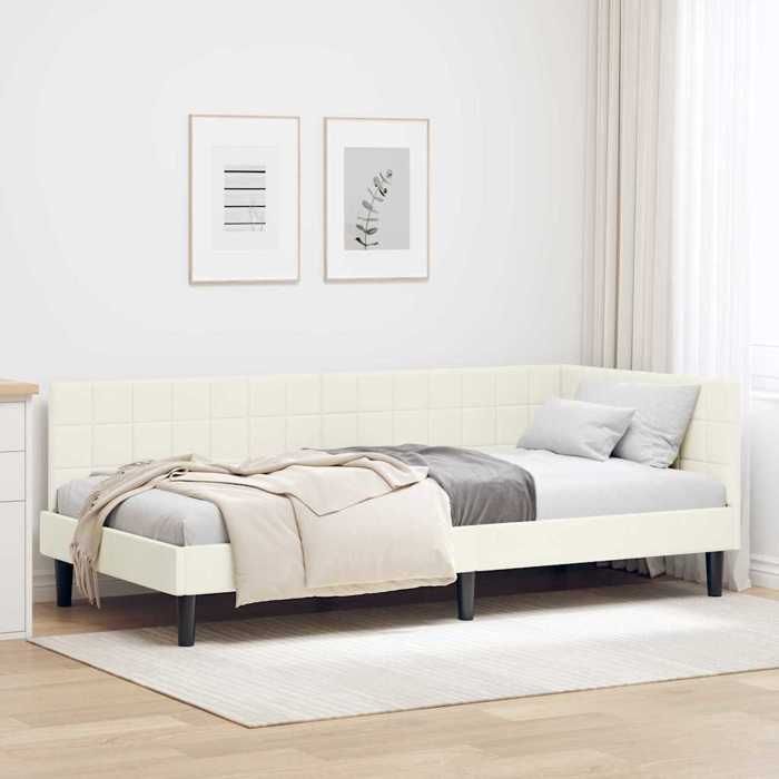 Cadre de lit dangle en velours - UU - 90x190 cm - Crème - Design en L - Polyvalent canapé-lit - Tête de lit ajustable