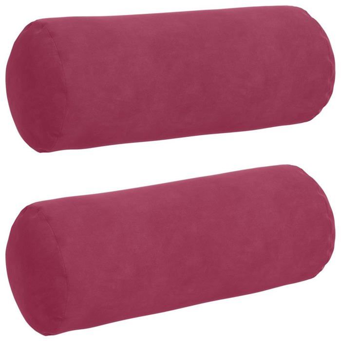 Coussins cylindriques en velours côtelé - vidaXL - Bordeaux - Ø15 x 40 cm - Housses amovibles - Rembourrage polyester