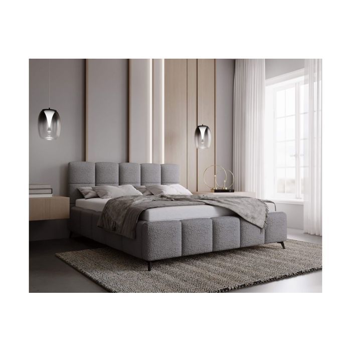 Cadre de lit avec coffre NIKO en tissu bouclette - Gris clair - Dimensions du couchage : 160 x 200 cm Cadre de lit avec coffre NIKO en tissu bouclette - Gris clair - Dimensions du couchage : 160 x 200 cm