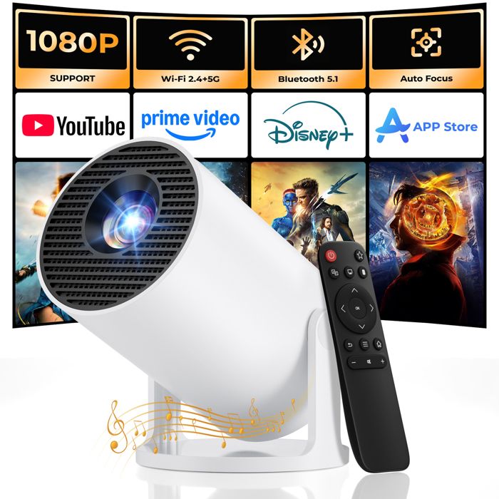 Konsoefuly Vidéoprojecteur 4K 2026 Mini Projecteur HD 720P 20000 Lux WiFi6 BT5.1 Compatible TV Stick/PC/HDMI/USB/iOS/Android/PS5