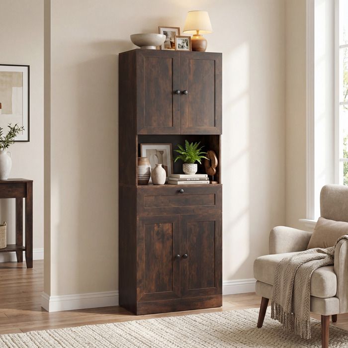 GIANTEX Armoire de Salle de Bain Haute Étagères Réglables Meuble Multi-Usage pour Cuisine Salon Buanderie Brun Rustique GIANTEX Armoire de Salle de Bain Haute Étagères Réglables Meuble Multi-Usage pour Cuisine Salon Buanderie Brun Rustique
