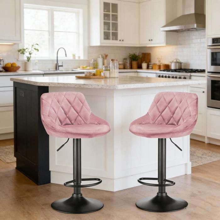 Tabourets de bar 2 pcs Rose Velours VIVOLILV Tabouret debar reglables en hauteur cuisine Bar 39x37x84.5-105 cm