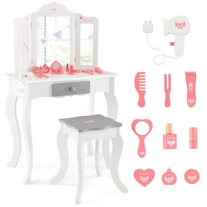 Coiffeuse enfants - HELLOSHOP26 - 60 x 33 x 98 5 cm - Miroir amovible - 10 accessoires - Blanc Coiffeuse enfants - HELLOSHOP26 - 60 x 33 x 98 5 cm - Miroir amovible - 10 accessoires - Blanc