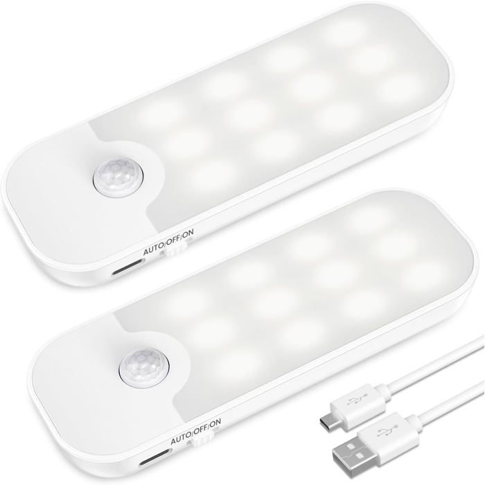 TRAHOO-Veilleuse LED Veilleuse Rechargeable Veilleuse Detecteur de Mouvement avec Bande Magnétique Adhésive[Lot de 2]. 3 Mod[J586]