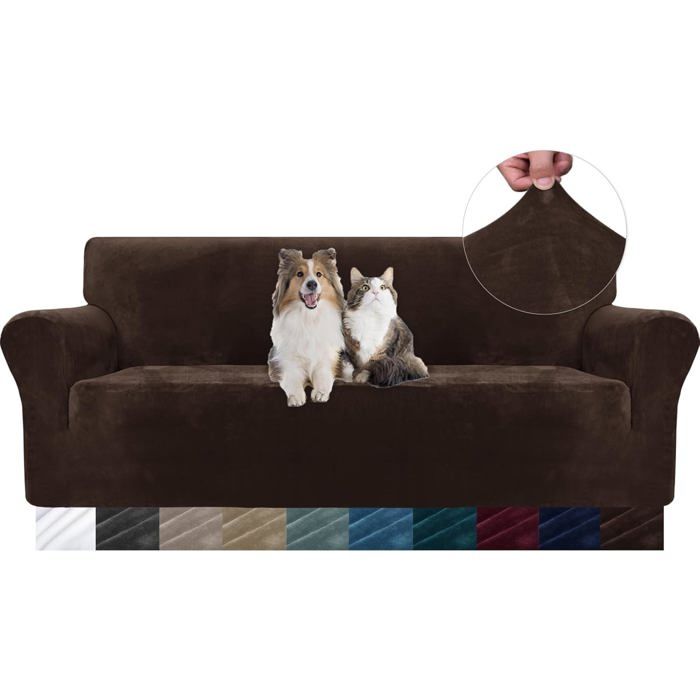 Housse de Canapé Extensible en Velours XJYDNCG Protection Canapé Antisalissure 3 Places - Marron