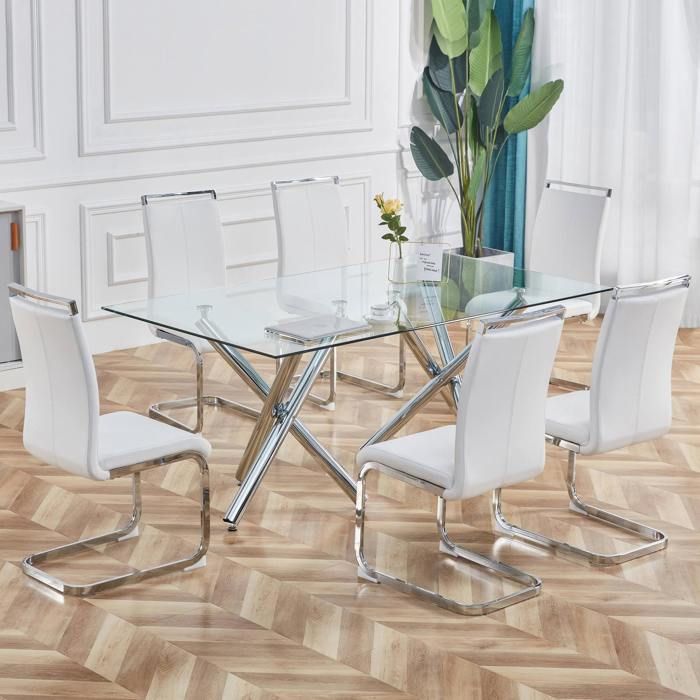 4 chaises de salle à manger blanches L 42 x P 43 x H 100 cm Freischwinger sans accoudoirs PU