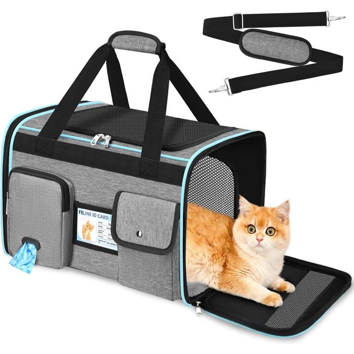 Sac Transport Chat Chien Approuvé Aviation - Caisse de Transport Pliable jusquà 9kgTissu Oxford 600D Matelas AmovibleGris
