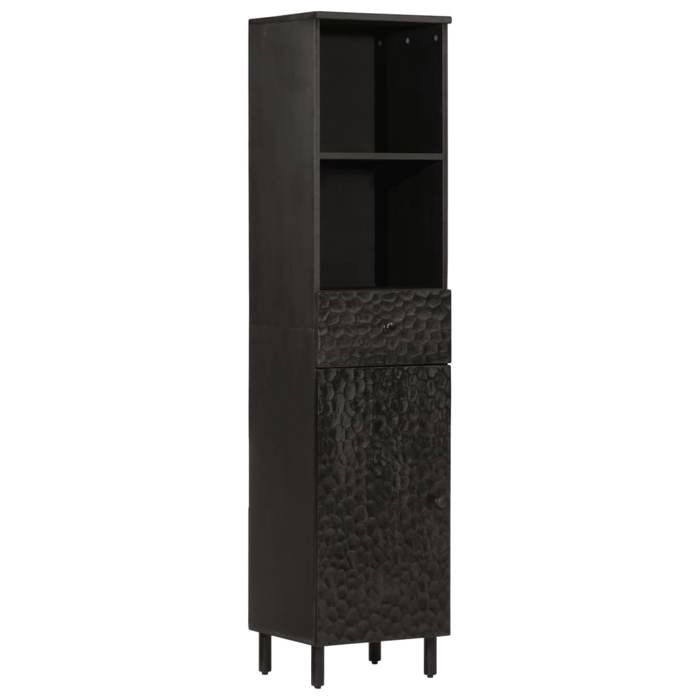 Meuble WC Noir - Armoire de salle de bain - noir 38x33x160 cm bois massif manguier A856