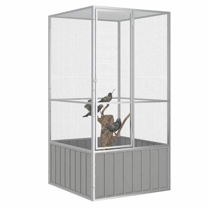 （Haute qualité）Gris Cage à oiseaux Gris 111x107x2115cm Acier galvaniséPoids 28.1 Kg_729715
