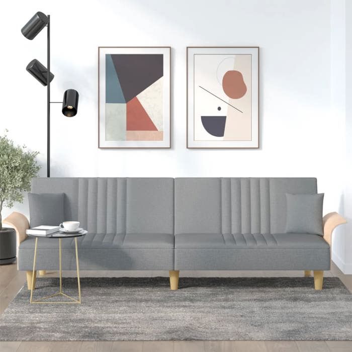 Gris Canapé-lit avec accoudoirs gris clair tissu - Canapés H5688