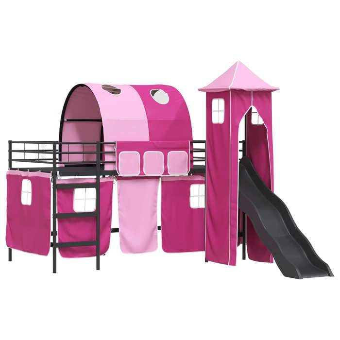 Lit 79.5x200cm - VIDAXL - Lit mezzanine pour enfants - Noir et rose Métал L16986