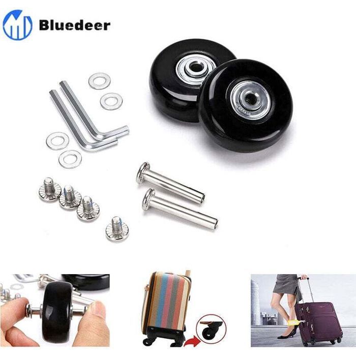 Roues de valise pivotantes - DEKOPRO - Roues de remplacement pour valises - Diamètre de la roue 50 mm - Caoutchouc noir