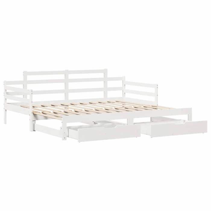 Structure/Cadre de lit - Lit de jour - avec gigogne et tiroirs - sans matelas - blanc 90x200cm - pour adul/enfant NL94168