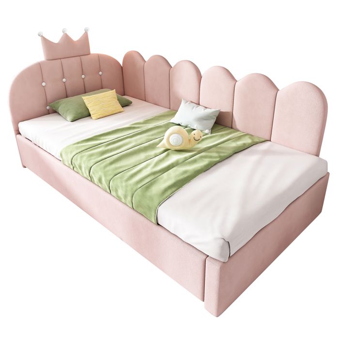 Lit Banquette 1 Place 90×200 cm et 90×190 cm gigogne roulettes freinées - LPOSPI - sans matelas velours rose